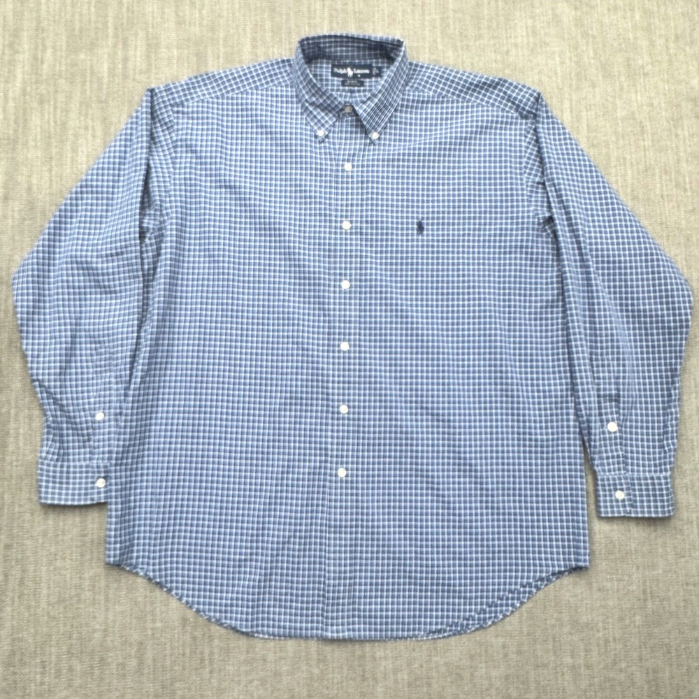 Ralph Lauren Blake Mens Large Blue White Check Cotton Button Down Shirt L
